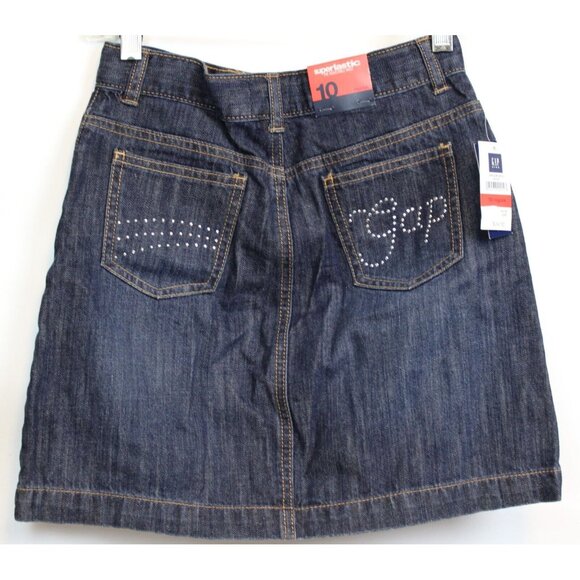 Y2K Gap Girls Superlastic Denim Skirt sz 10 NWT Adjustable Waist Jean Pockets - Picture 1 of 5